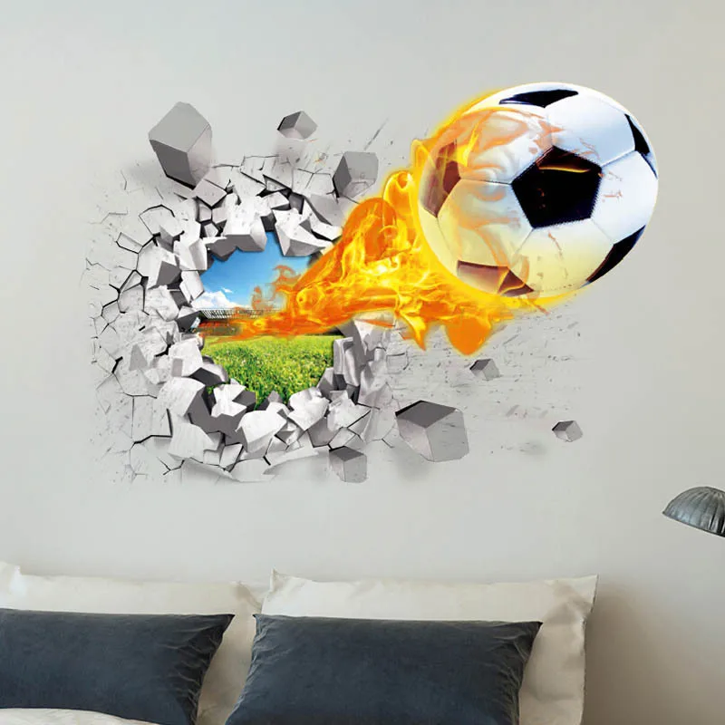 

Basketball fire football broken wall car football creative 3D environmental wall stickers home decoration wall stickers
