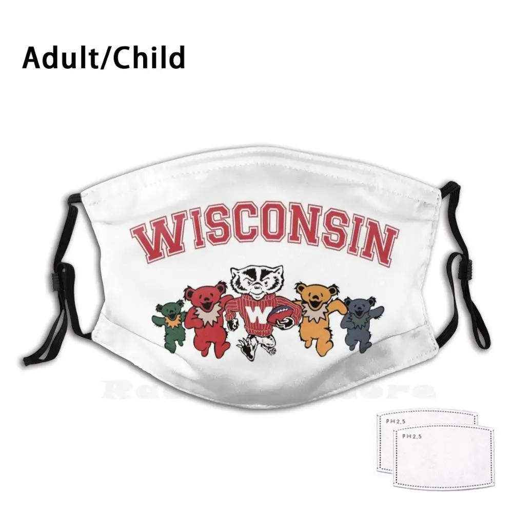 

Grateful For Wisconsin Funny Print Reusable Pm2.555 Filter Face Mask Wisco Wisconsin Badger Bucky Buck Bucky Badger University