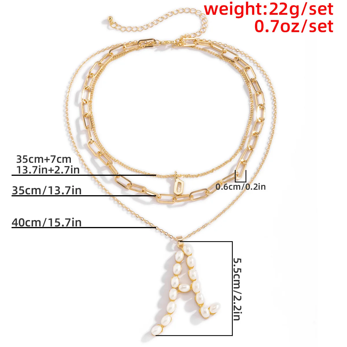 

Geometric Letter Inlaid Pearl Multi-Layer Necklace, Hip-Hop Trendy Thin Chain Necklace Jewelry