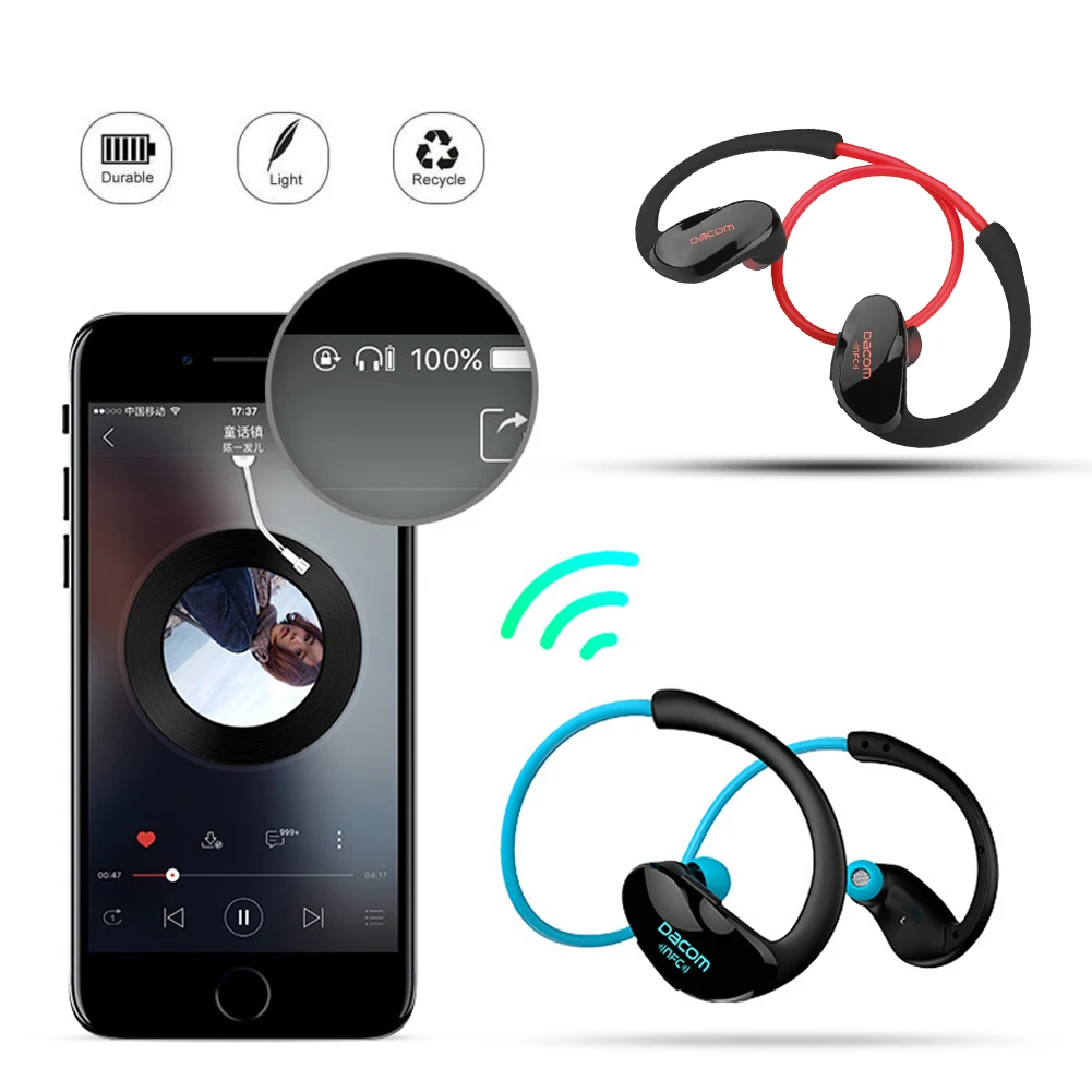 Беспроводные спортивные наушники Dacom Athlete NFC с ушным крючком Bluetooth 4 1 защитой от