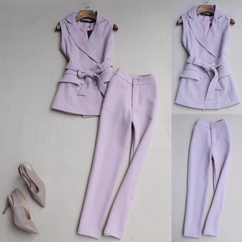 

women Fashion suits for ol temperament Slim female sleeveless vest pencil pants ankle length two-piece set suit