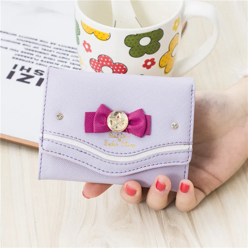 

New wallet ladies short multi-function wallet card holder hit color bow cute beautiful girl wallet student all-match coin purse