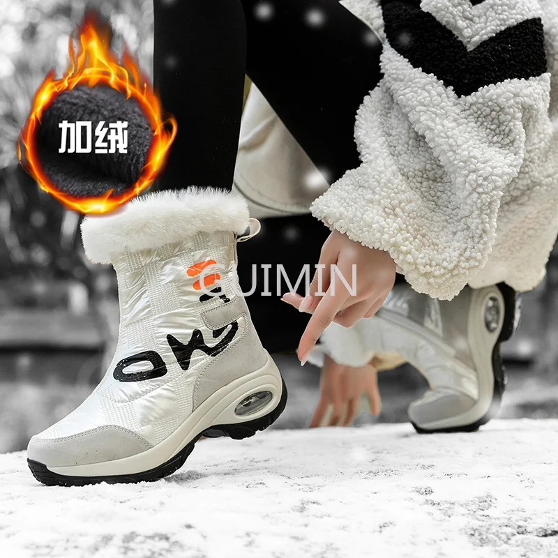

Feather Snow Boots Women's Winter 2021 Mid-tube Cotton Shoes Plus Velvet Warmth Thick-soled Increased Martin Short Boots Mujer