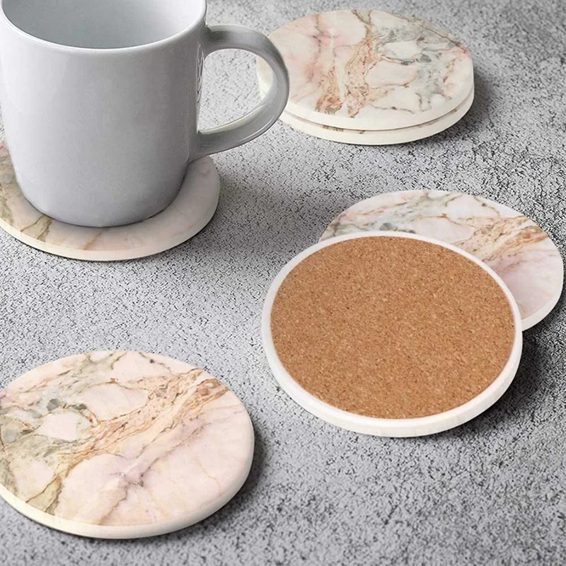 Paquete de 12 posavasos con patr&oacute;n de m&aacute;rmol, juego de posavasos de piedra redonda con piedra de cer&aacute;mica y Base de corcho para tipos de tazas-3