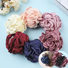 Clip de cangrejo de cola de caballo grande para mujer y niña, pinzas de acetato para el cabello, pasador de garra, accesorios de caballa, rosa, flor de tela grande coreana (1)