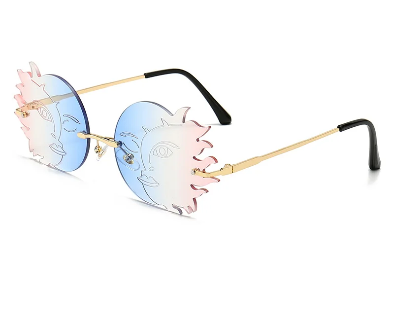 

2021 New Personality Frameless Sunglasses European Street Shooting Figures Multilateral Moon Smile Ladies Sunglasses