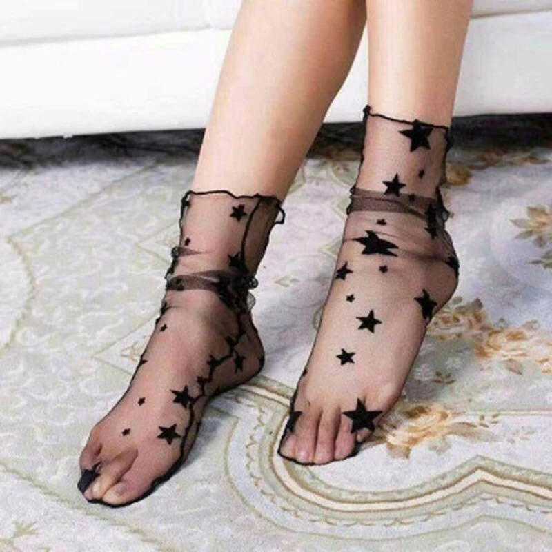 

Newest Women Ruffle Fishnet Ankle Transparent Socks Lady Summer Sexy Polka Dot Mesh Lace Fish Net Short Socks Mesh Hosiery