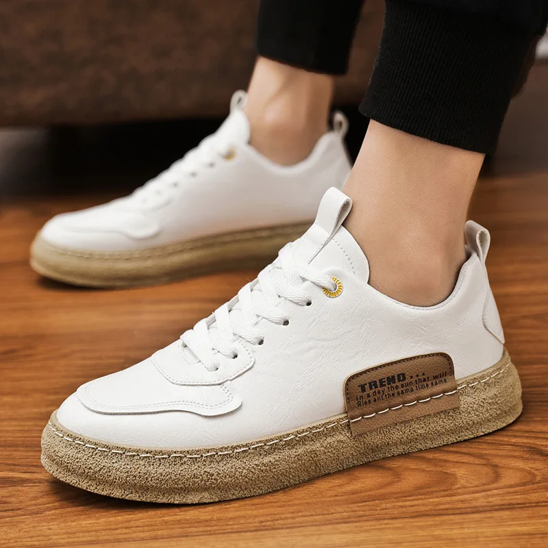

2021 Spring Autumn New Fashion Leather Casual Shoes for Man Round Toe Lace-up Low Heel Boat Shoes with Platform Breathable