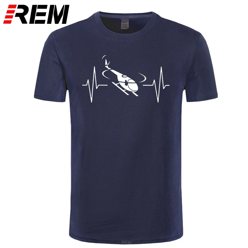 

New Heartbeat Helicopter T Shirt Summer New Men Short Sleeve O Neck T-shirt Cotton Pilot Man Clothing Shirts