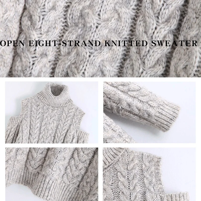 

Women Autumn Winter New Turtleneck Collar Ribbed Sweaters Long Sleeve Thicken Warm Solid Female Crocheted Hollow Pullovers