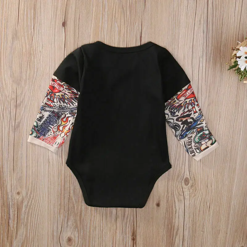 

2020 Brand 0-18m Baby Boy's Tattoo Printed Romper Long Sleeve Patchwork Cotton Romper Autumn Newborn Bebe Toddler Boy Clothes