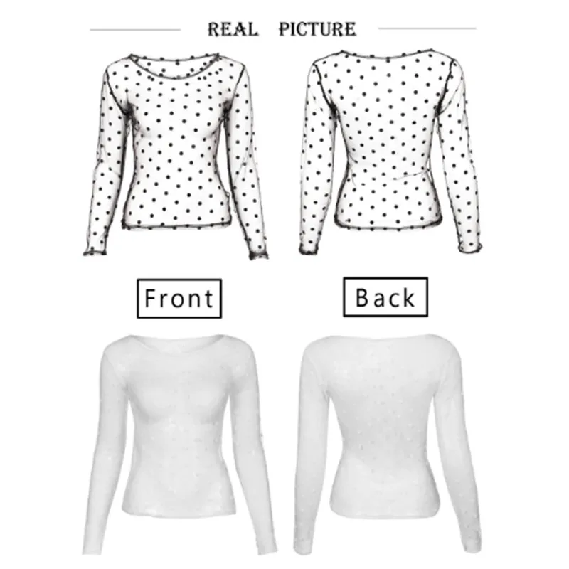 Футболка женская в горошек пикантная сетчатая рубашка с круглым вырезом и