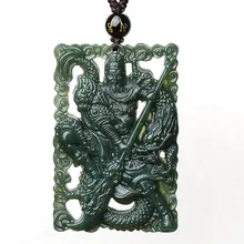 Дропшиппинг XinJiang HeTian Jade кулон счастливый амулет двусторонний полый резной GuanYu ожерелье с цепочкой для женщин и мужчин подарок