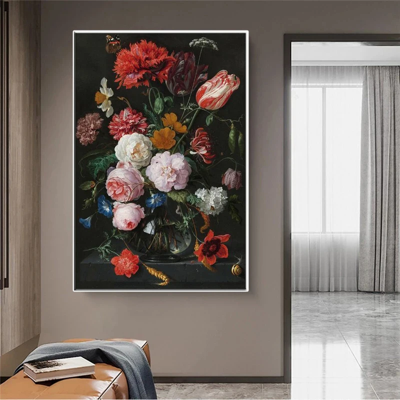 

Flowers in a glass vase oil painting on canvas print wall art posters and print prints art pictures home decoration