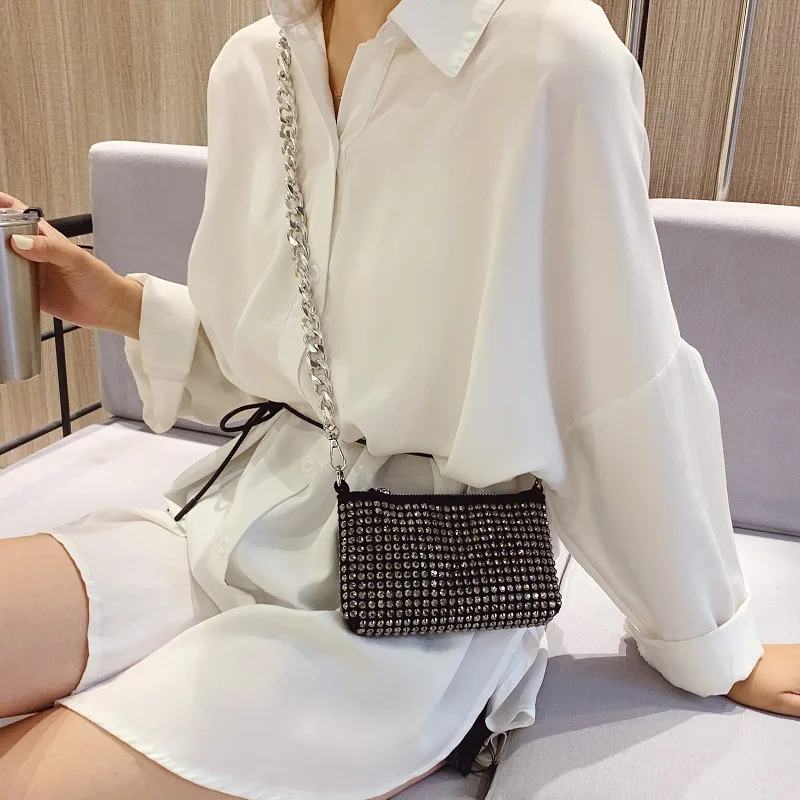 

Thick Chains Mini Rhinestone Shoulder Bag Luxury Handbags Small Woman Bags Designer Crossbody Bags For Women Bolsa Feminina Sac