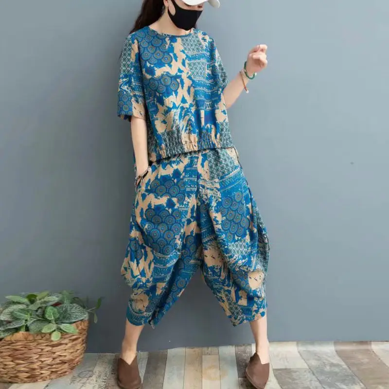 

Новинка лета 2020, модный свободный костюм из хлопка и льна, женские льняные брюки в литературном и художественном стиле, повседневный компле...