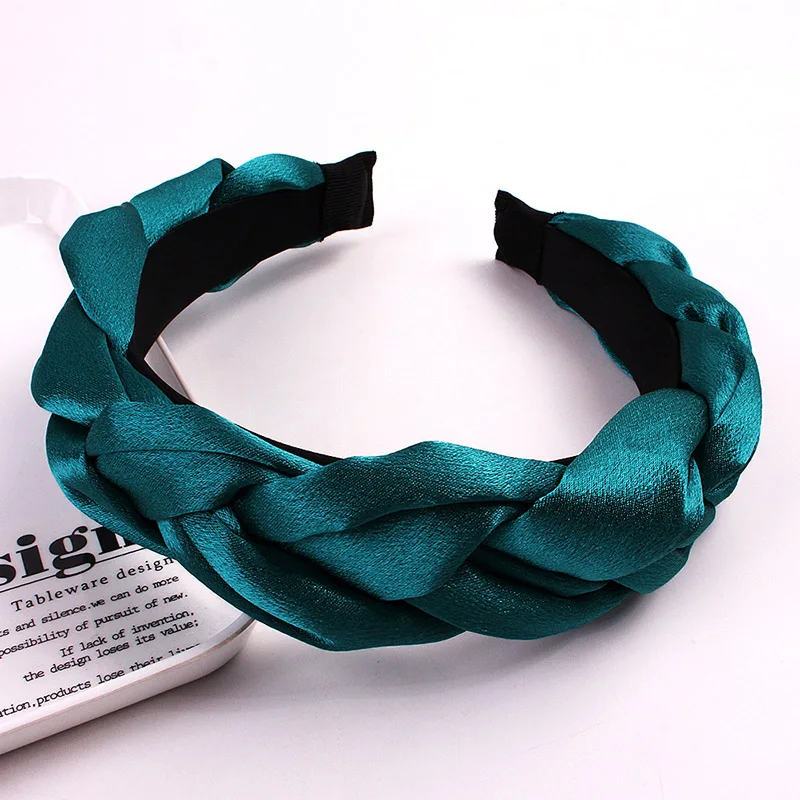 

Satin solid Braid Hairbands Women Silky Knotted Headband Vintage Twist Turban Wide Hair Hoop Girls Hair Accessories Headwear