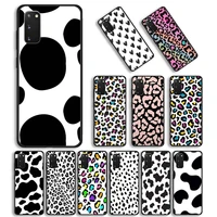 phone case for samsung galaxy s20 fe s21 ultra 5g s8 s9 s10 s20 plus s10e tpu coque black cover cow pattern black white style