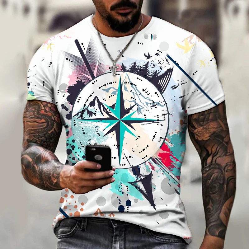 

Retro Fashion Summer New Compass Cool 3dt Men's Muscle Male T-shirt Casual Original Popular Short-sleeved T-shirt Shirt 6XL