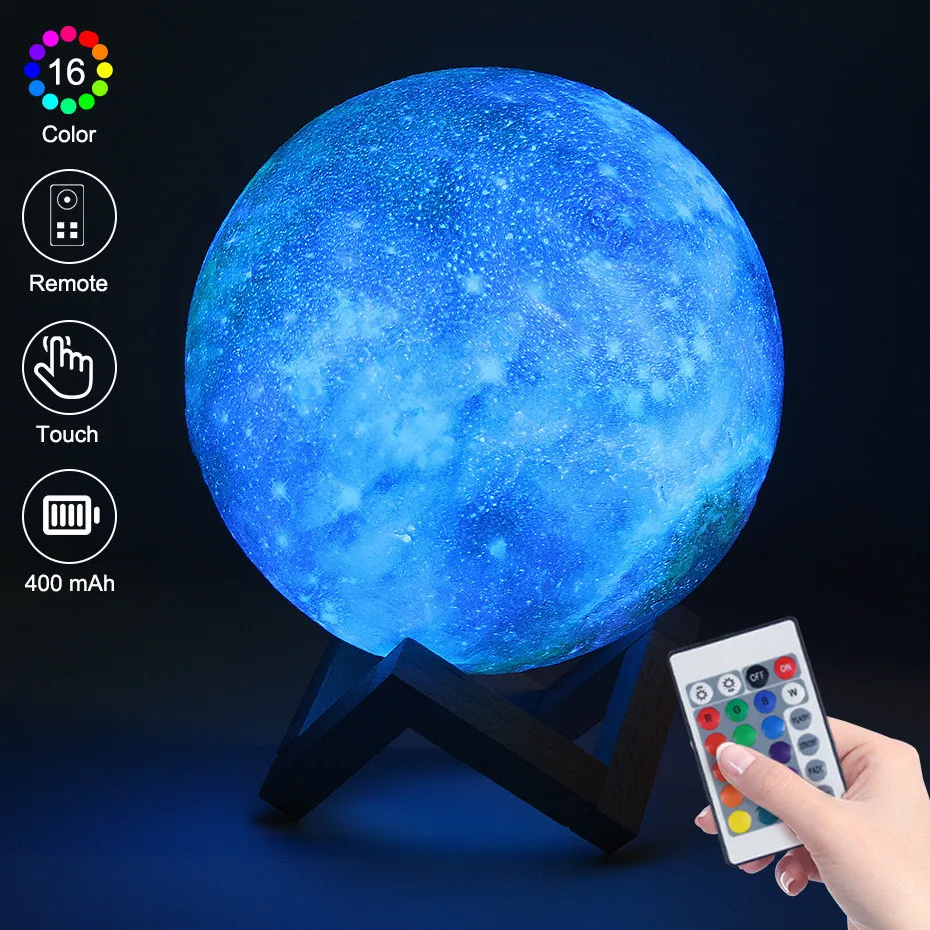 

Звездное небо, 3D печать, лампа в виде Луны, разноцветное изменение, сенсорное управление, USB светодиодный ночник, креативный Галактический д...