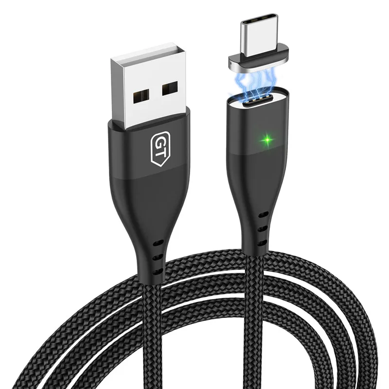 Black GTWIN 3A Магнитный USB кабель для быстрой зарядки Micro магнит type C шнур для samsung S10 S9 S8 разъем s7 s6 Зарядное устройство USB шнур - Цвет: Black