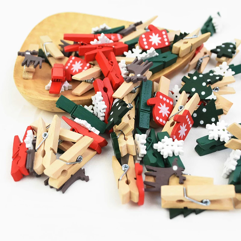 

10pcs Christmas Wooden Clips New Year Party Decoration Photo Wall Clip DIY Christmas Ornaments Decorations for Home Kids Gift
