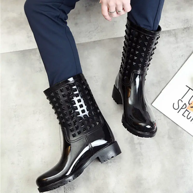 

Fashion High Top Mens Rain Boots Adult Waterproof Fishing Overshoes Korean Rubber Shoes Non-slip Chelsea Water Shoes Men