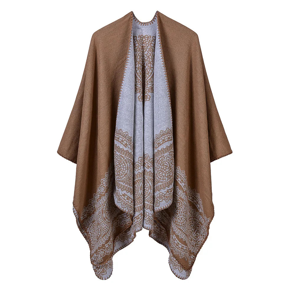 

Pastoral Style Lace Long Cloak Imitation Cashmere Bohemia Style Cape National Outside Warm Capes Ladies Wraps Ladies Poncho