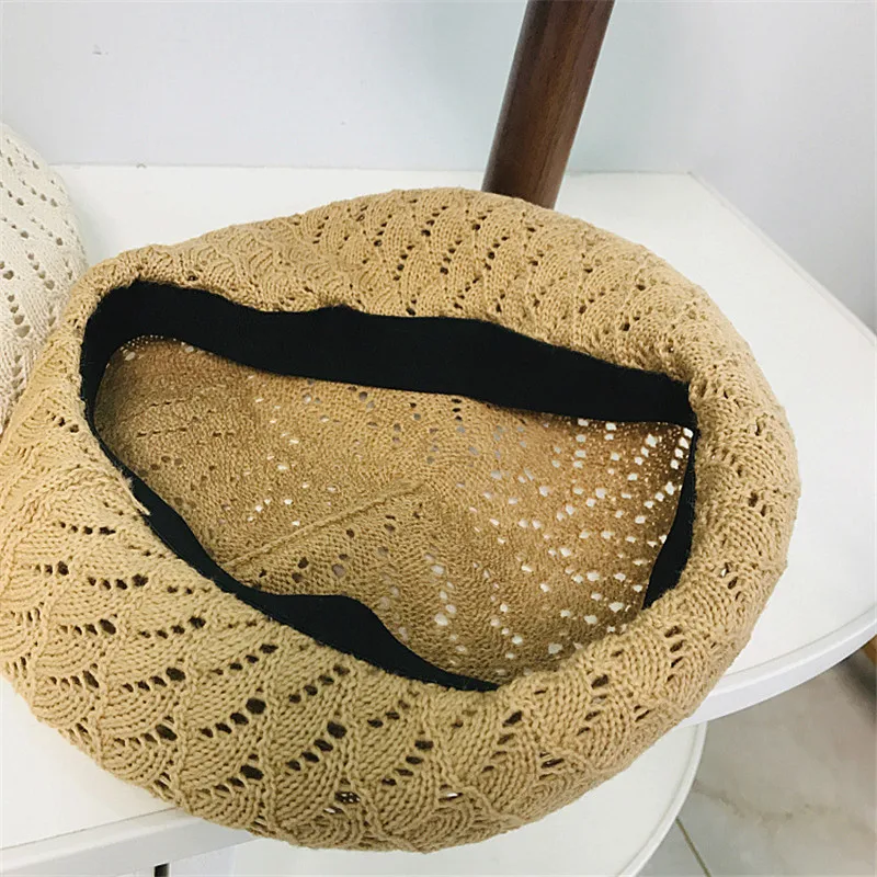 

202105-2508296 spring summer scale shape Hollow knitting lady beret hat women Leisure painter hat
