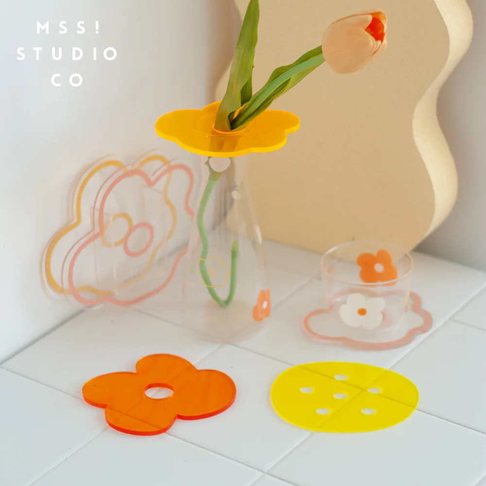 Новые милые контейнер с цветочным узором декоративное акриловое стекло вазы для