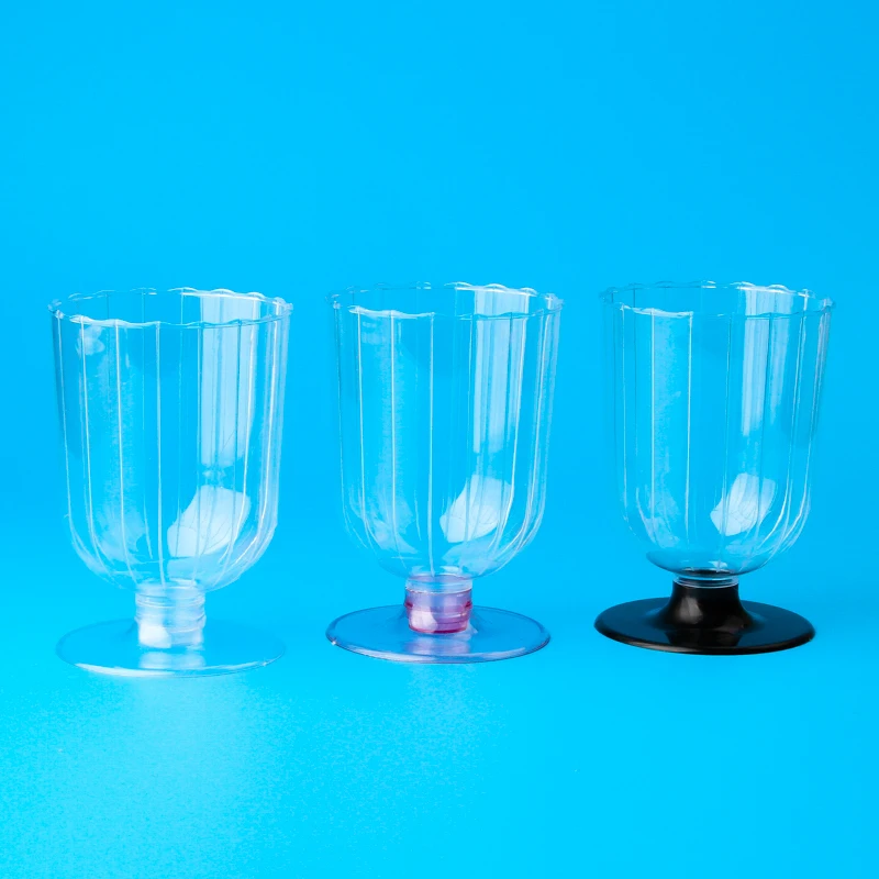 

50pcs High quality 240ml transparent striped wine glass hard plastic cup party favors creative goblet cake Tiramisu decor cup