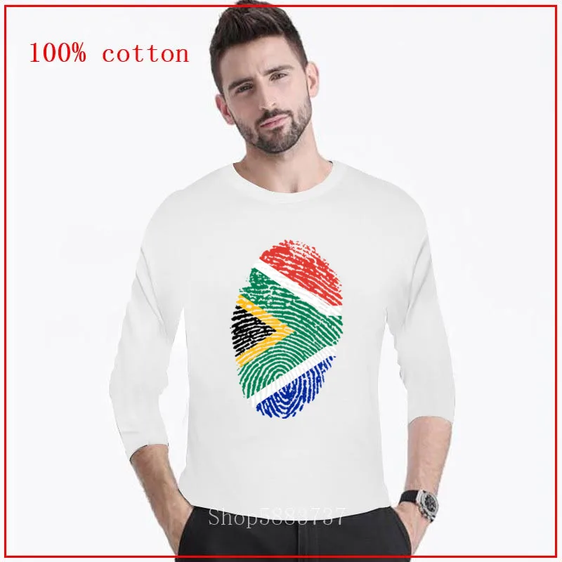 Funny South Africa Flag Fingerprint long T shirt men Sleeve O Collar Cotton T-shirt African Pride Tee Patriotic heart | Мужская одежда