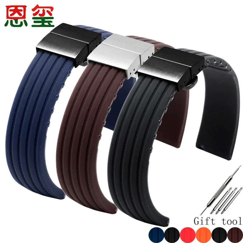 Relógio de Borracha Pulseira 24mm Preto Vermelho Laranja Plana Universal Silicone Cinta Presente Ferramenta 16mm 18mm 20mm 22mm