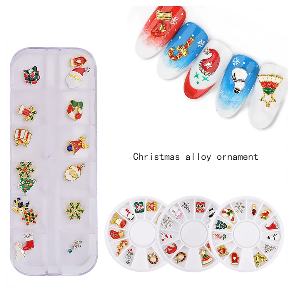 Manicure Christmas Nail Stickers Turntable Snowman Santa Gift 12 Pack Alloy Rhinestones Decorate Your | Красота и здоровье