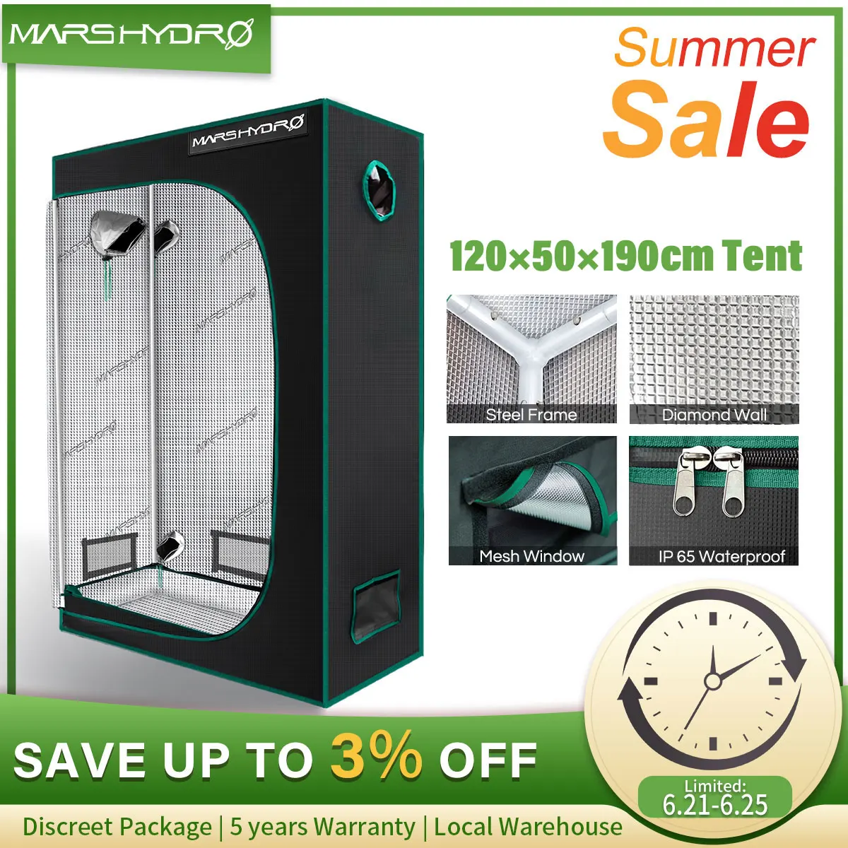 

Mars Hydro 120X50X190cm Grow Tent 1680D Water-Proof Non-Toxic Reflective Material for Indoor Growing System Plant Room Garden