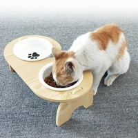 elevated cat ceramic bowls small dog 15 degree tilt raised food feeding dishes wood water stand feeder set for cats and puppy