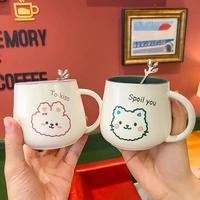 simple cute animal student child mugs for home milk mug couple ceramic cup with spoon creative office coffee mug christmas gift