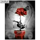 5d алмазная живопись сделай сам, красная роза, полный квадрат, Круглый пейзаж, холст, искусство, алмазная вышивка, лампочка, цветок, украшение 40x50 см