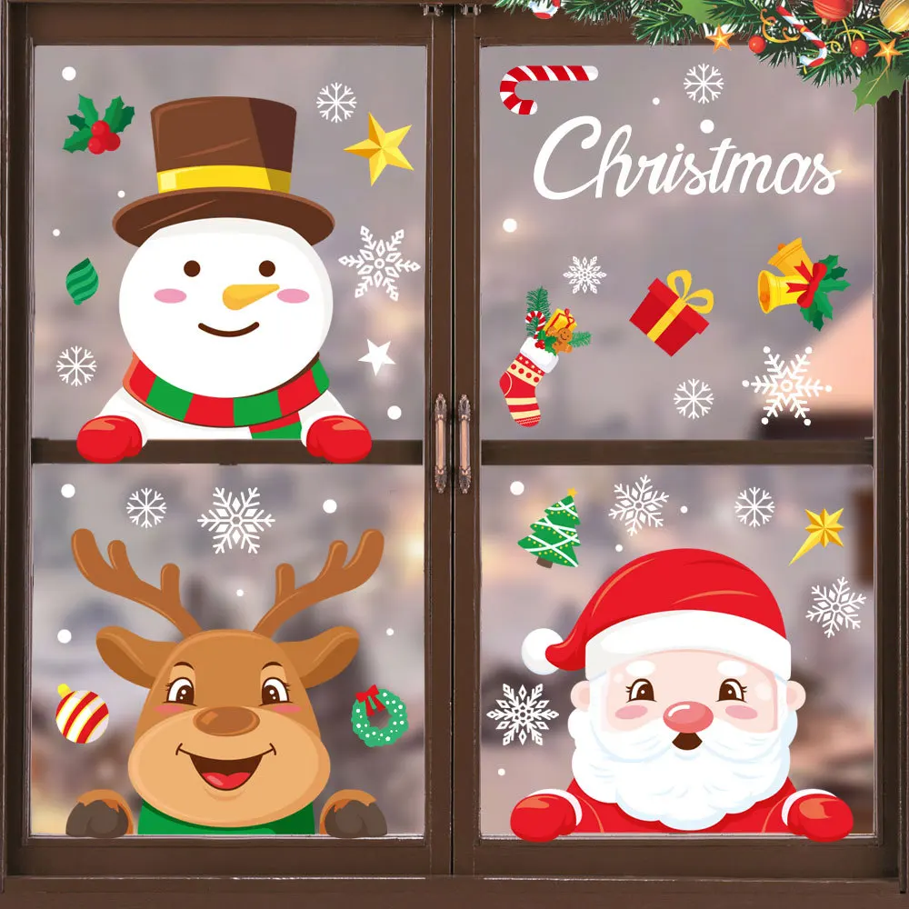 

Merry Christmas window stickers A Set of tree Santa Claus snowman snowflake static stick family Xmas decorations decor