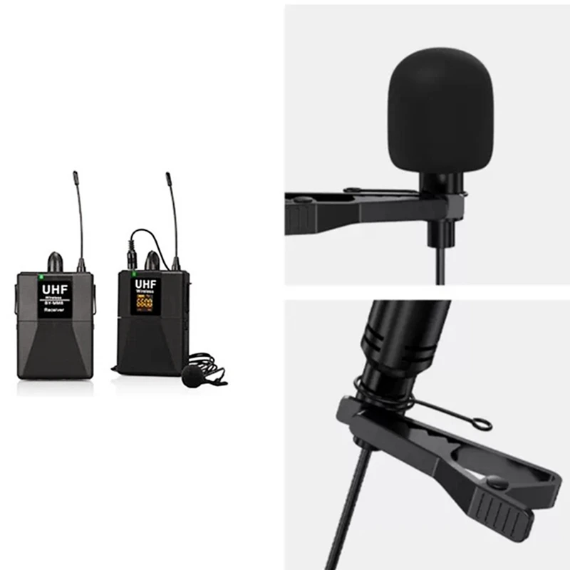 

UHF Dual Channel Wireless Lavalier Microphone Lapel Mic for SLR 65M Range DSLR Camera Interview