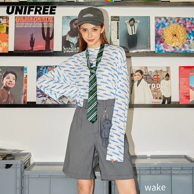 

Crescent Letter Print Bodycon T-shirt Slim Top 2021 Summer Women's Round Neck Long Sleeve Tight T-shirt