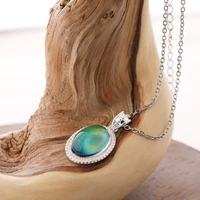 shine silver plated copper pendant mood color changing stone necklace