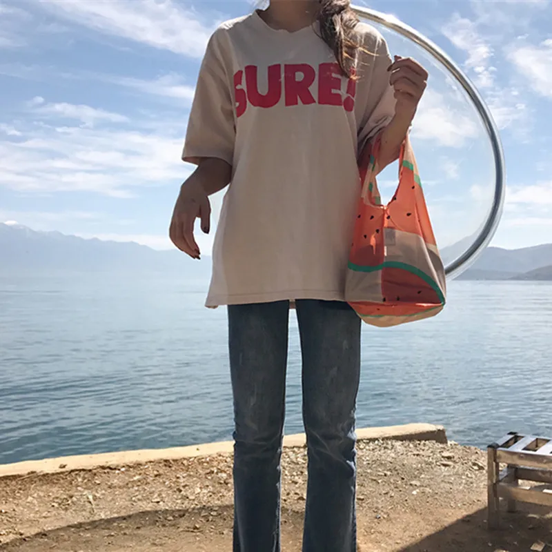 Женская футболка с коротким рукавом круглым вырезом и буквенным принтом | одежда