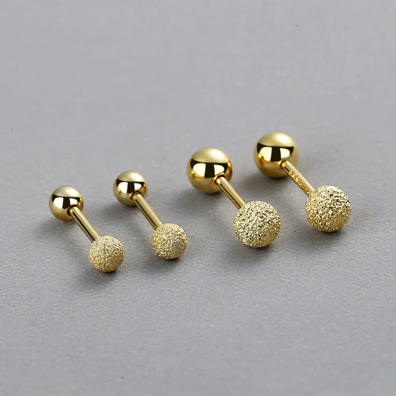 Fengxiaoling Real 925 Sterling Silver Matte Round bead Stud Earrings For Women Children Baby Girls Minimalist Jewelry gifts 2021 | Украшения