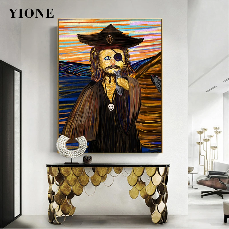 

Funny Cat Canvas Painting Custom Retro Animal Posters Cartoon Joker Witch Kitten Picture Prints for Living Room Wall Decoration