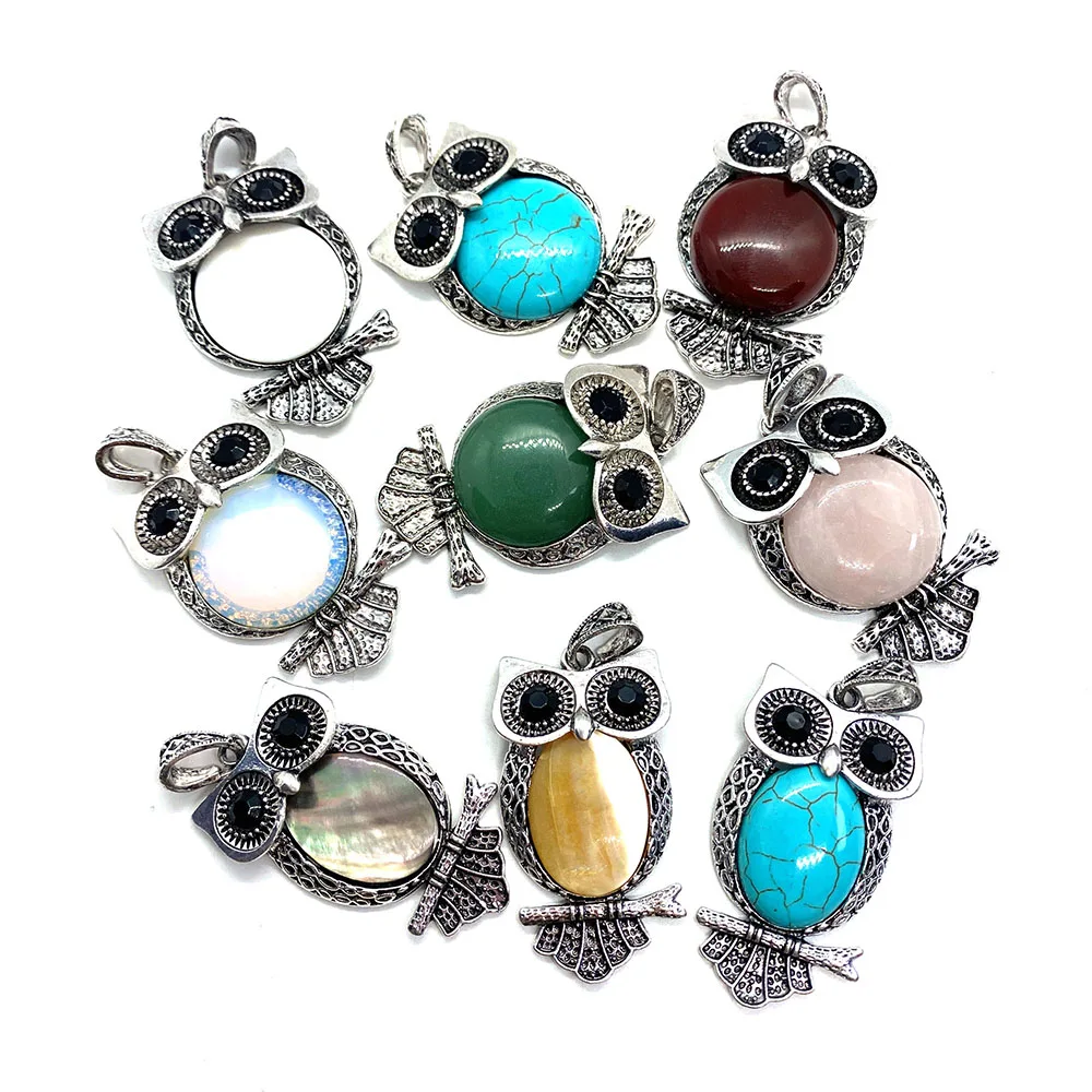

Shell Inlaid Metal Owl Shape Pendant, Various Colors of Jewelry, Fashionable Charm DIY Necklace and Bracelet Accessories