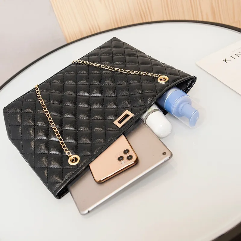 

Fashion Style Handbag 2021 NEW PU Leather Chain Female Crossbody Bag Rhombus Embroidery Thread Ladies Solid Color Messenger Bag