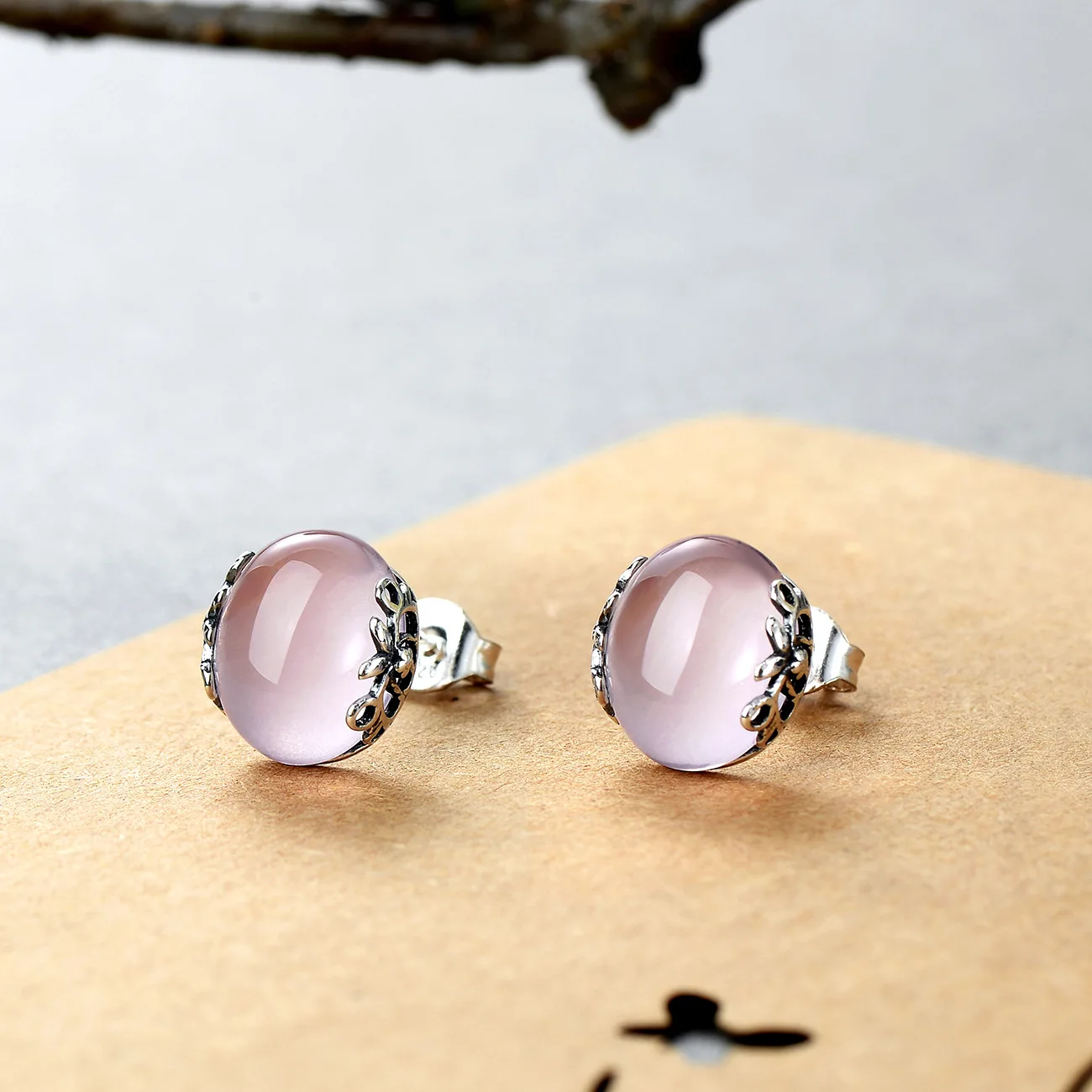 Vinregem Vintage 925 Sterling Silver Oval Natural Rose Quartz Gemstone Earrings Ear Studs Wedding Fine Jewelry Drop Shipping | Украшения и