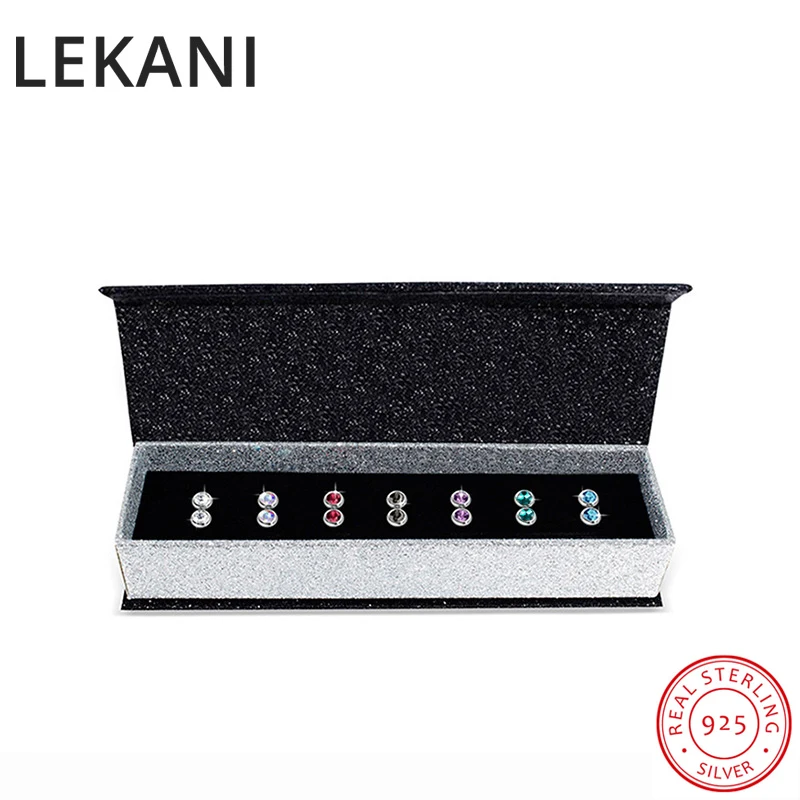 Серьги-гвоздики круглые унисекс из серебра 925 пробы с кристаллами Сваровски 7 пар