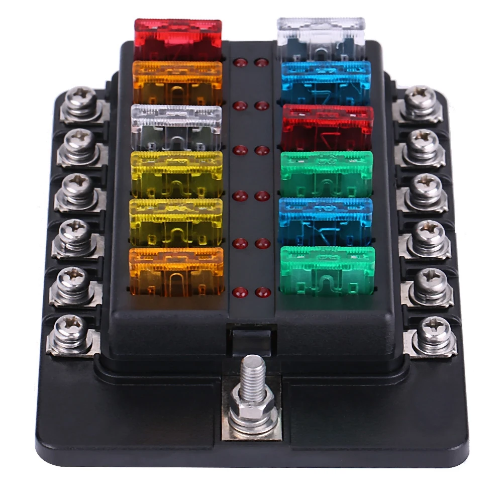 

12 Way Circuit Blade Fuse Box Standard ATO ATC Block Holder Kit For Auto Car Truck Boat Illuminated Fuse Box
